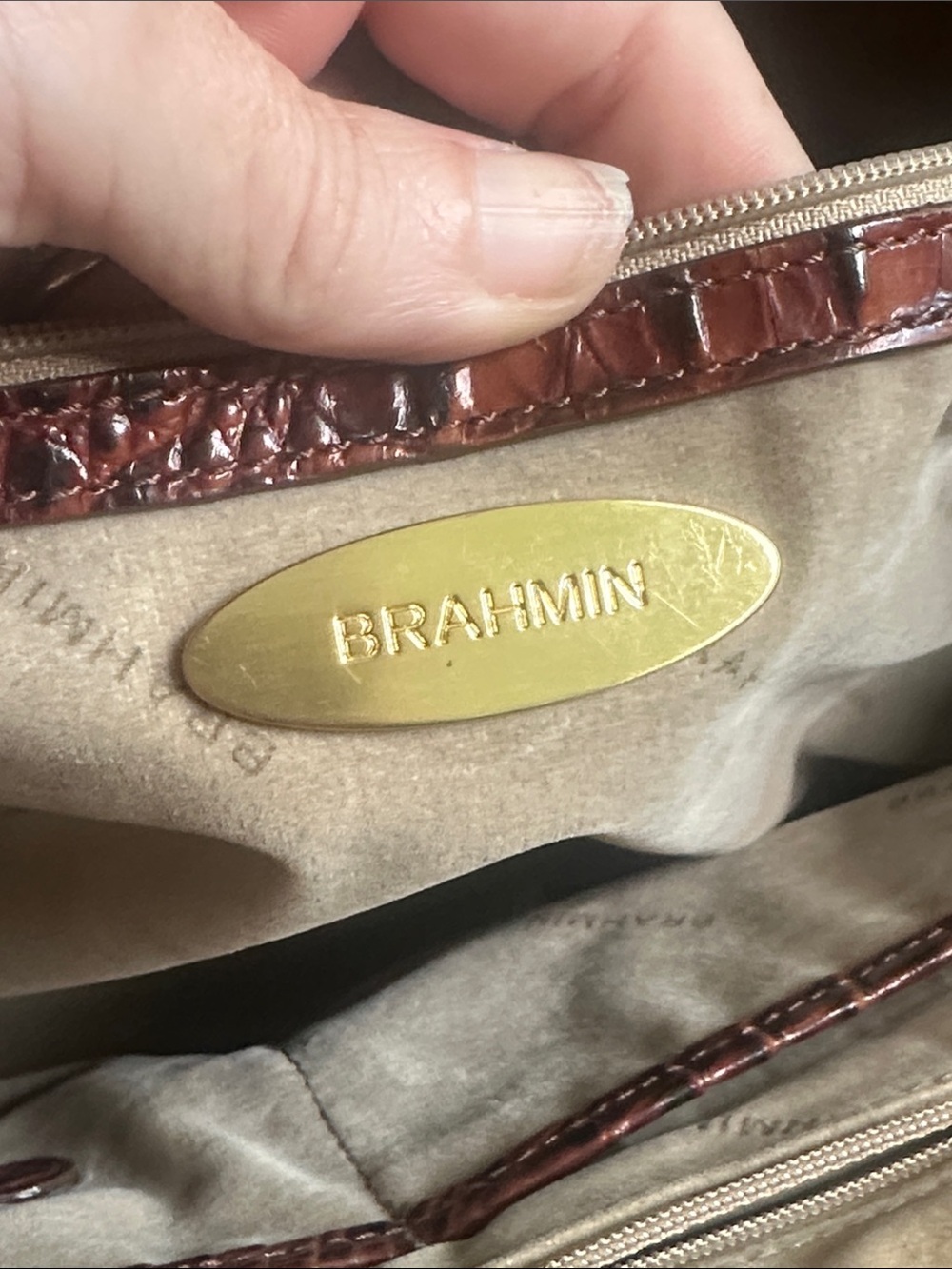 Brahmin Croc-Embossed Brown Leather Tote Vintage - Picture 10 of 12